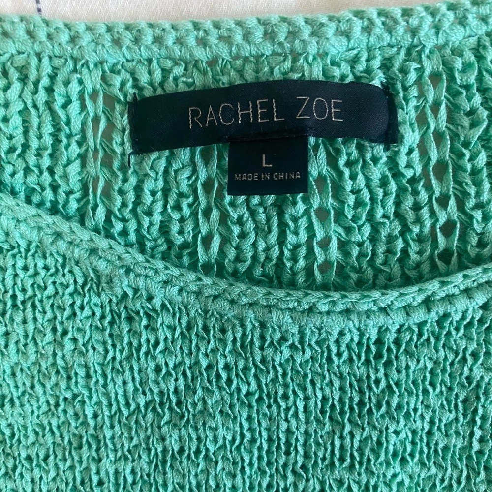Rachel Zoe Karla Mint Green Open-Knit Cotton Blend Sweater, Size Large EUC - Picture 5 of 8